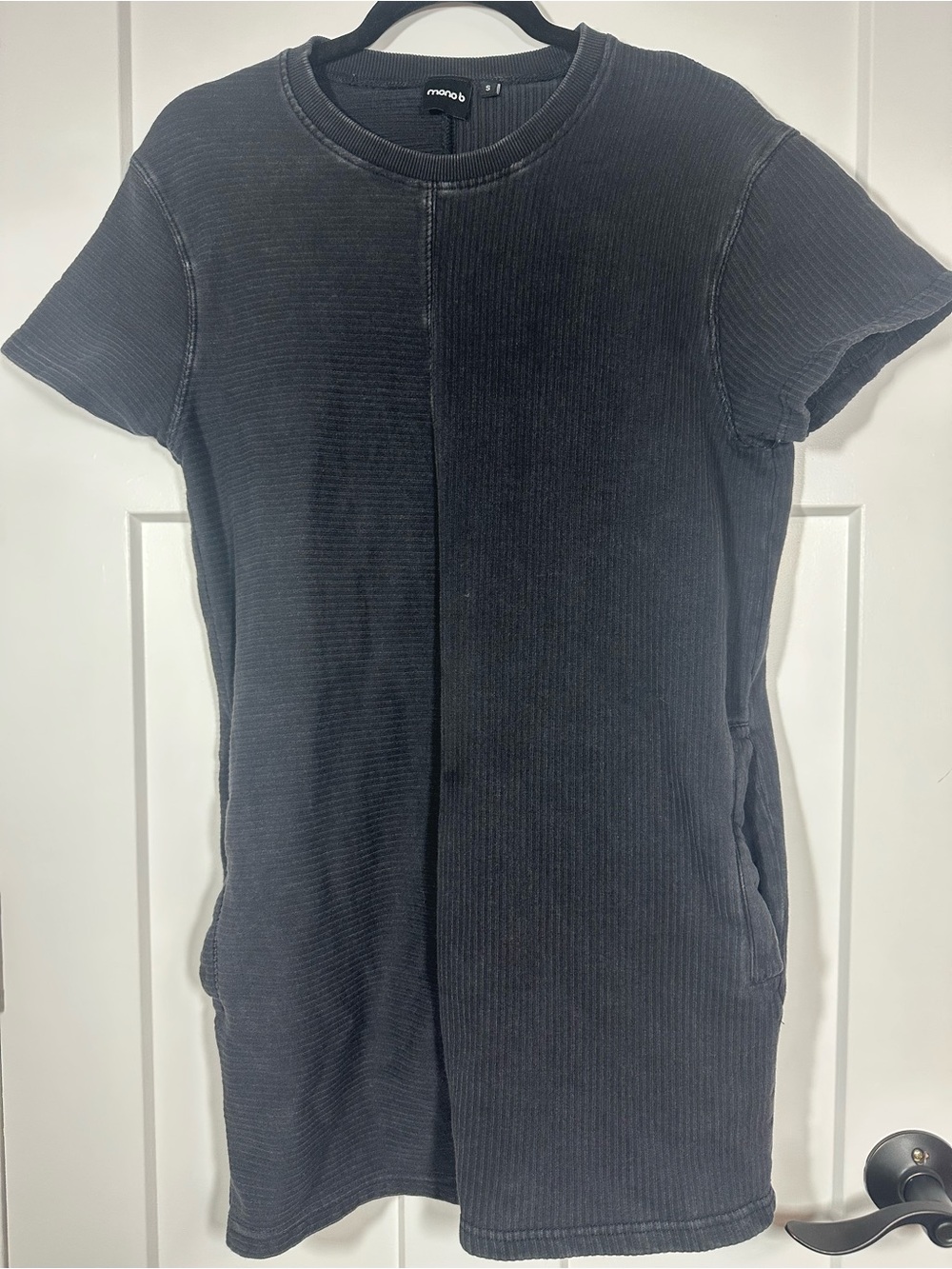 Mono B Black Ribbed Mini Crew Tee-Dress